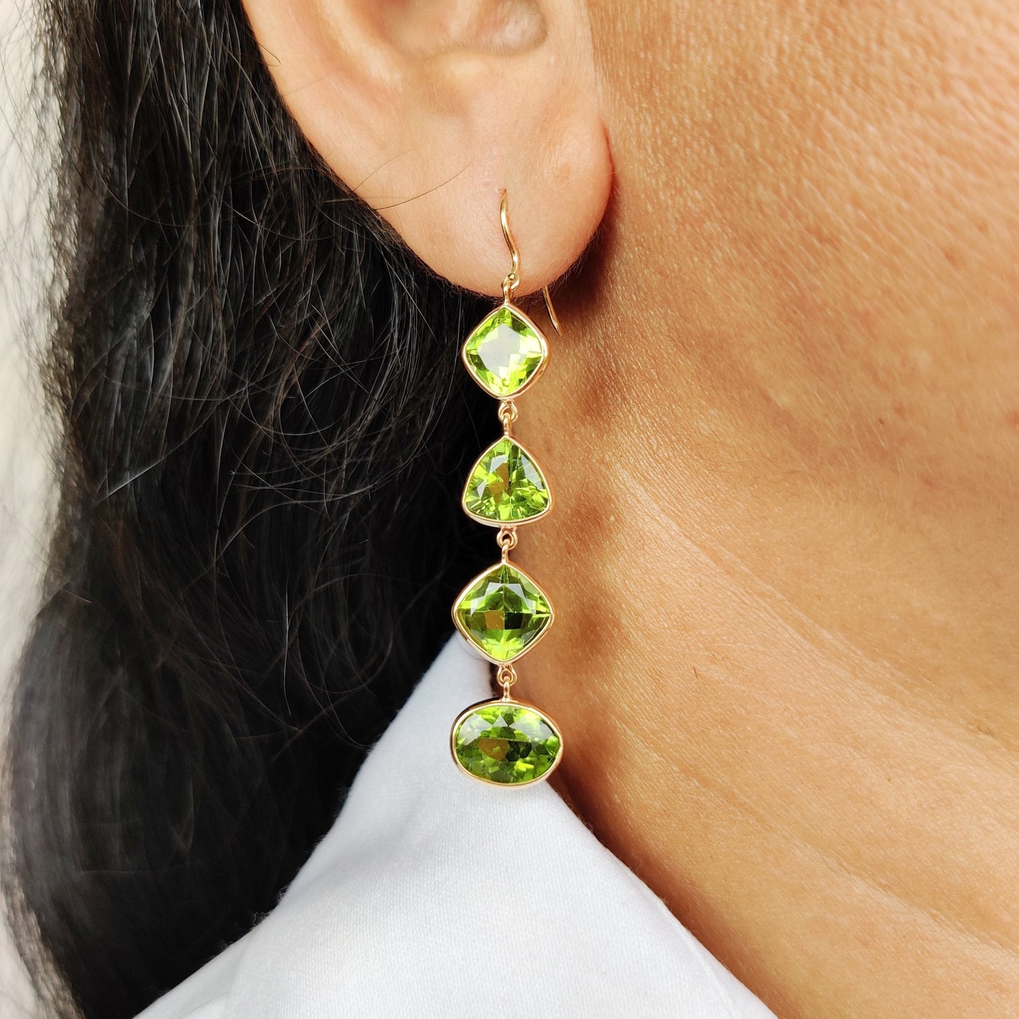 Natural Peridot Earrings, 14K Solid Gold Bezel Earrings, Peridot Danglers, August Birthstone Earrings, Christmas Present, Peridot Jewelry