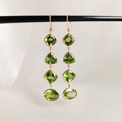 Natural Peridot Earrings, 14K Solid Gold Bezel Earrings, Peridot Danglers, August Birthstone Earrings, Christmas Present, Peridot Jewelry