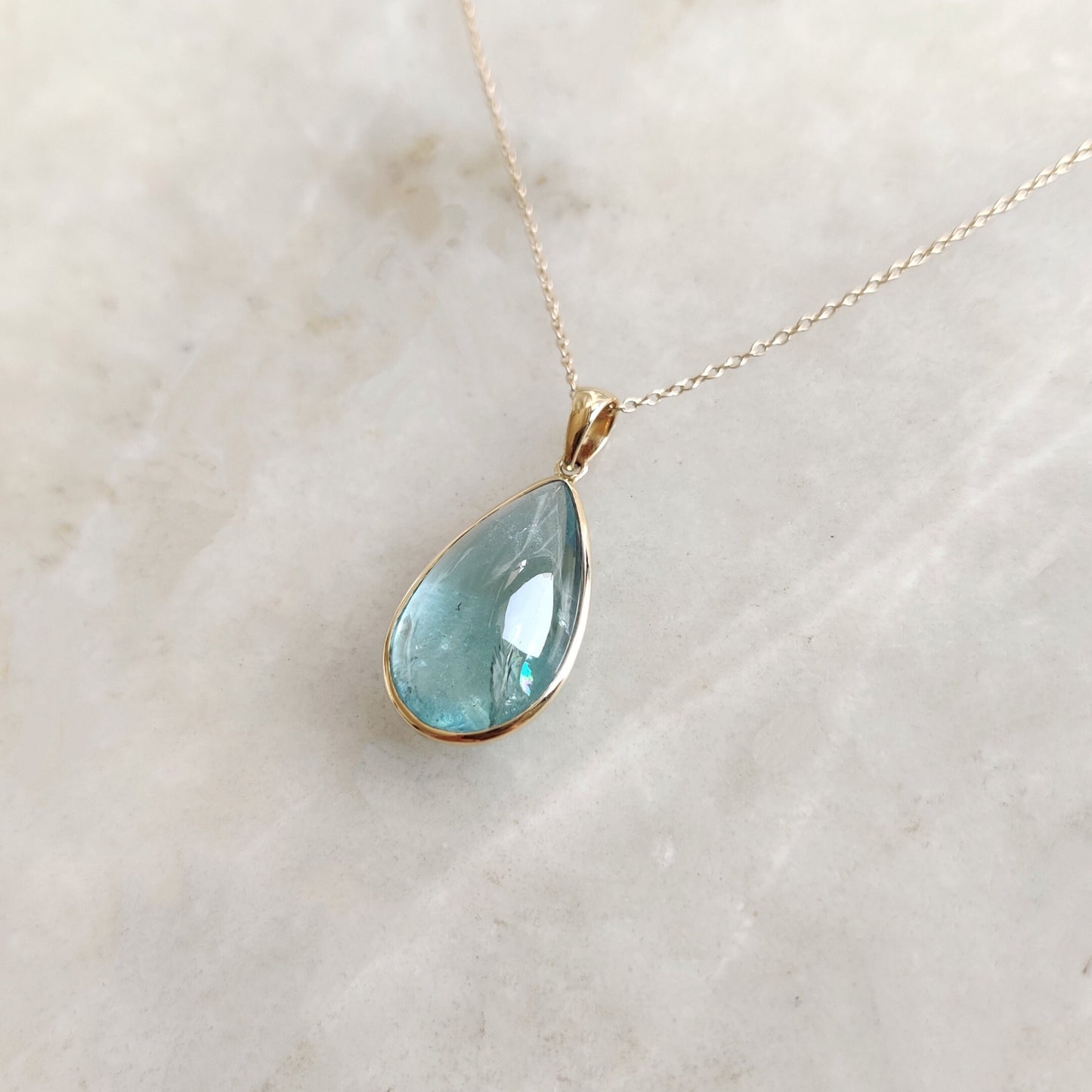 Natural Aquamarine Pendant, 14K Solid Yellow Gold Aquamarine Pendant, March Birthstone Pendant, Natural Aquamarine Jewelry, Christmas Gift