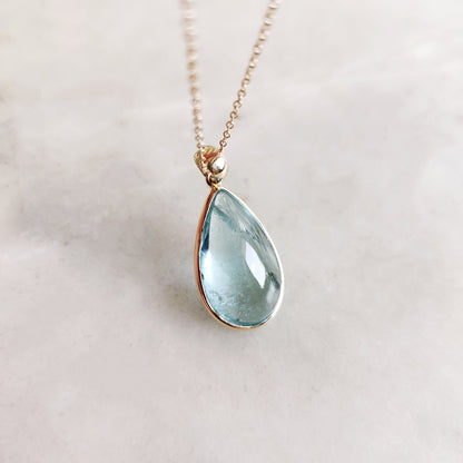 Natural Aquamarine Pendant, 14K Solid Yellow Gold Aquamarine Pendant, March Birthstone Pendant, Natural Aquamarine Jewelry, Christmas Gift