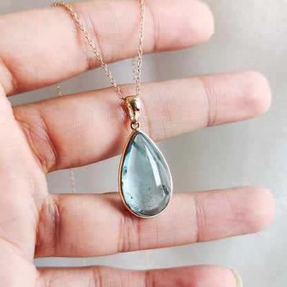 Natural Aquamarine Pendant, 14K Solid Yellow Gold Aquamarine Pendant, March Birthstone Pendant, Natural Aquamarine Jewelry, Christmas Gift