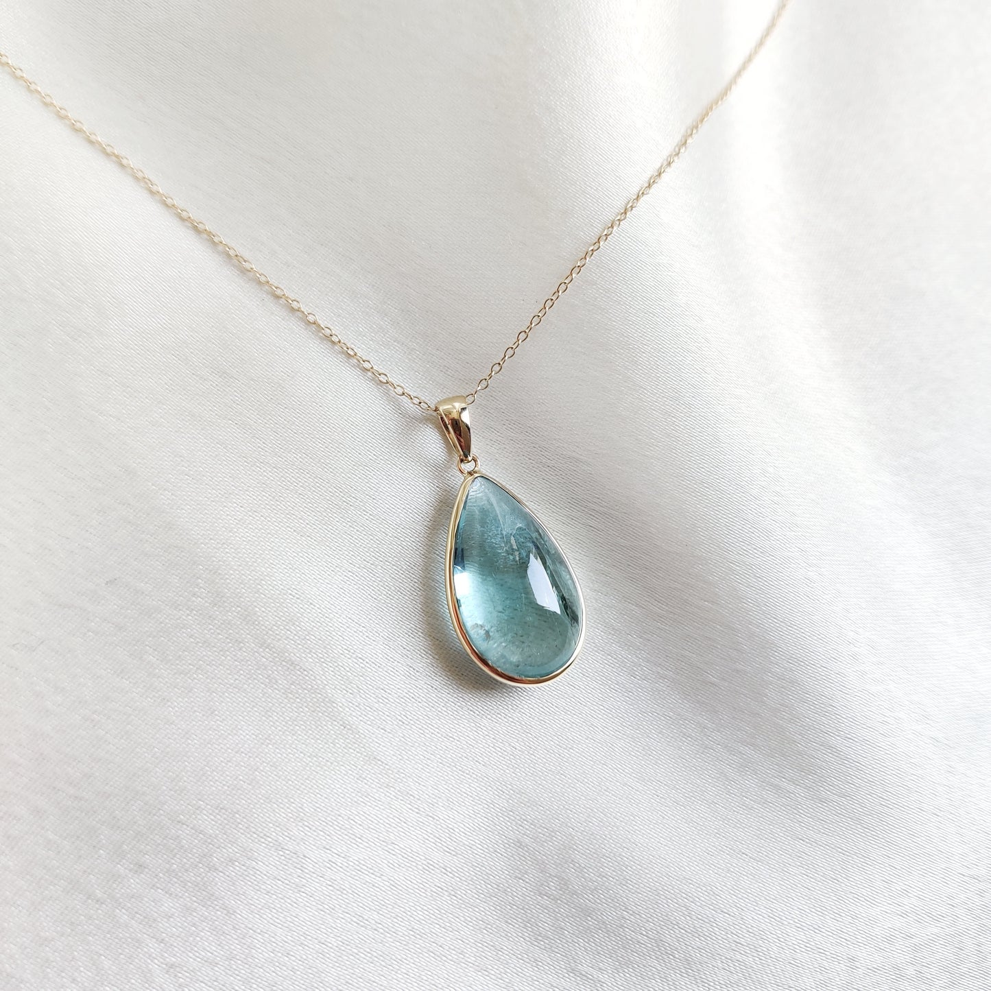 Natural Aquamarine Pendant, 14K Solid Yellow Gold Aquamarine Pendant, March Birthstone Pendant, Natural Aquamarine Jewelry, Christmas Gift