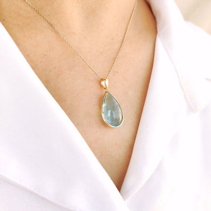 Natural Aquamarine Pendant, 14K Solid Yellow Gold Aquamarine Pendant, March Birthstone Pendant, Natural Aquamarine Jewelry, Christmas Gift