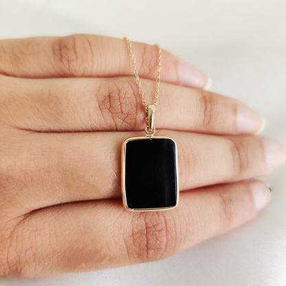 Natural Black Onyx Pendant, 14K Solid Yellow Gold Pendant, July Birthstone Pendant, Black Onyx Pendant, Christmas Present, Bezel Pendant