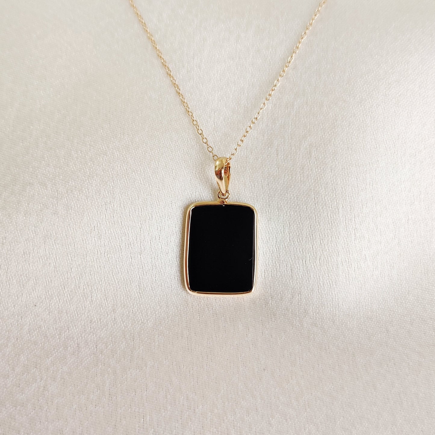 Natural Black Onyx Pendant, 14K Solid Yellow Gold Pendant, July Birthstone Pendant, Black Onyx Pendant, Christmas Present, Bezel Pendant