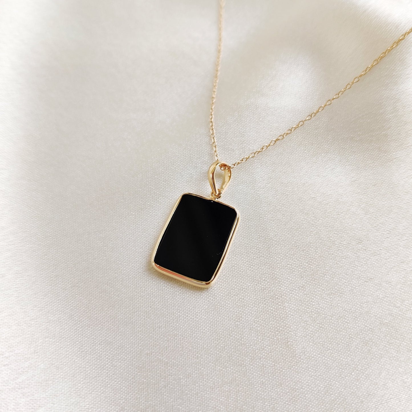 Natural Black Onyx Pendant, 14K Solid Yellow Gold Pendant, July Birthstone Pendant, Black Onyx Pendant, Christmas Present, Bezel Pendant