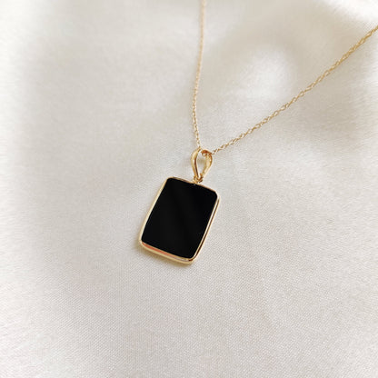 Natural Black Onyx Pendant, 14K Solid Yellow Gold Pendant, July Birthstone Pendant, Black Onyx Pendant, Christmas Present, Bezel Pendant