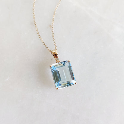 Natural Sky Blue Topaz Pendant, 14K Solid Yellow Gold Blue Topaz Pendant, December Birthstone Pendant, Blue Topaz Jewelry, Christmas Present