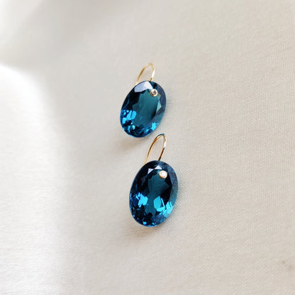 Natural London Blue Topaz & Diamond Earrings, 14K Solid Gold Blue Topaz Earrings, December and April Birthstone Earrings, Wedding Present