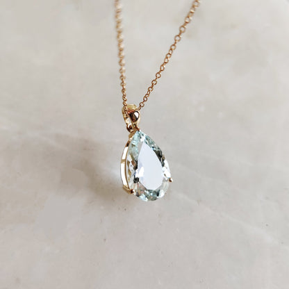 Natural Aquamarine Pendant, 14K Solid Yellow Gold Aquamarine Pendant, March Birthstone, Pear Cut Aquamarine Pendent, Christmas Present