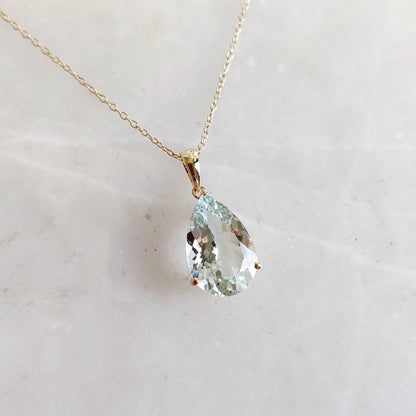 Natural Aquamarine Pendant, 14K Solid Yellow Gold Aquamarine Pendant, March Birthstone, Pear Cut Aquamarine Pendent, Christmas Present