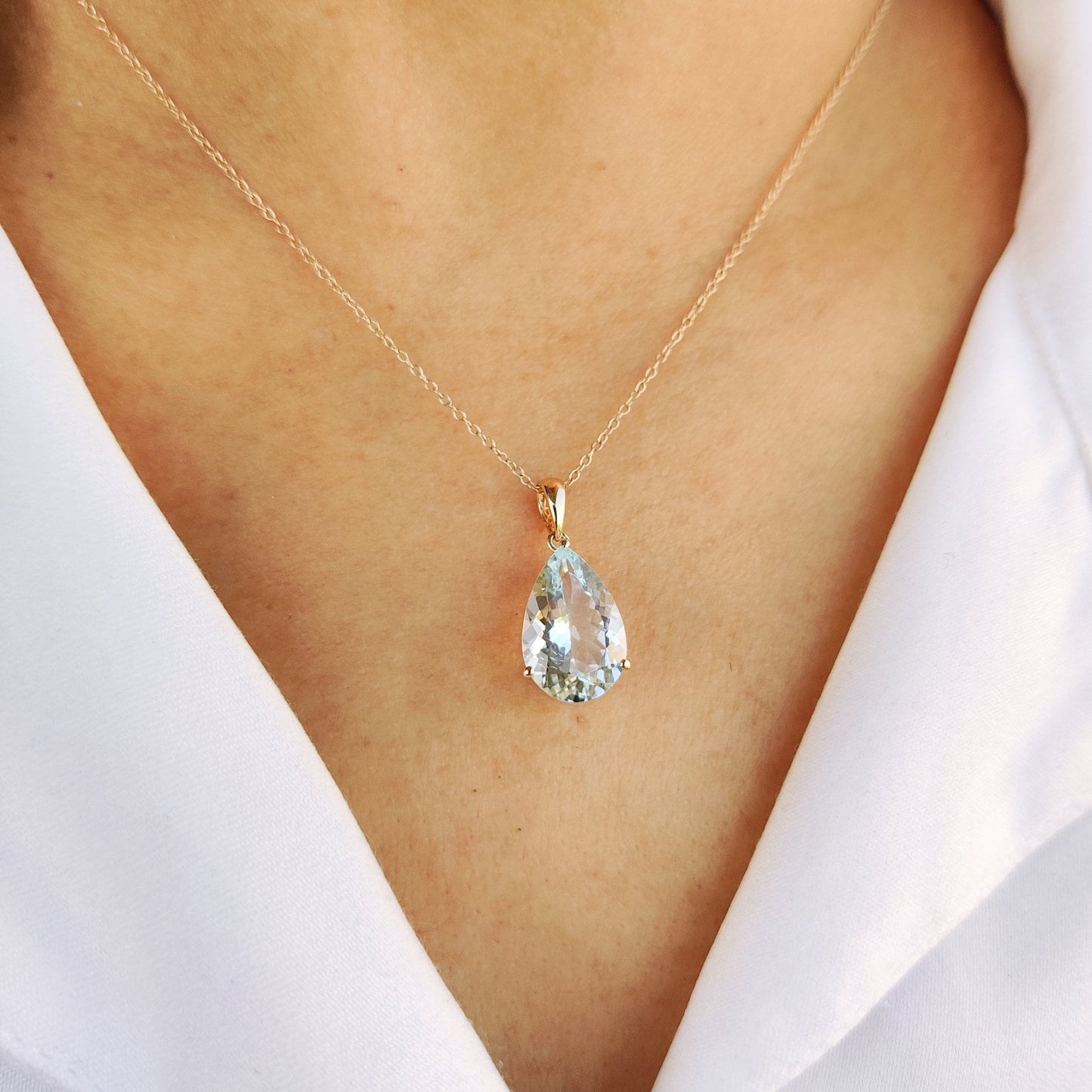 Natural Aquamarine Pendant, 14K Solid Yellow Gold Aquamarine Pendant, March Birthstone, Pear Cut Aquamarine Pendent, Christmas Present