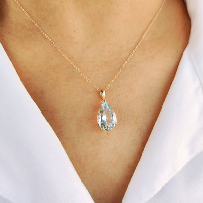 Natural Aquamarine Pendant, 14K Solid Yellow Gold Aquamarine Pendant, March Birthstone, Pear Cut Aquamarine Pendent, Christmas Present