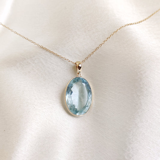 Natural Aquamarine Pendant, 14K Solid Yellow Gold Aquamarine Pendant, March Birthstone Pendant, Aquamarine Bezel Pendant, Christmas Gift