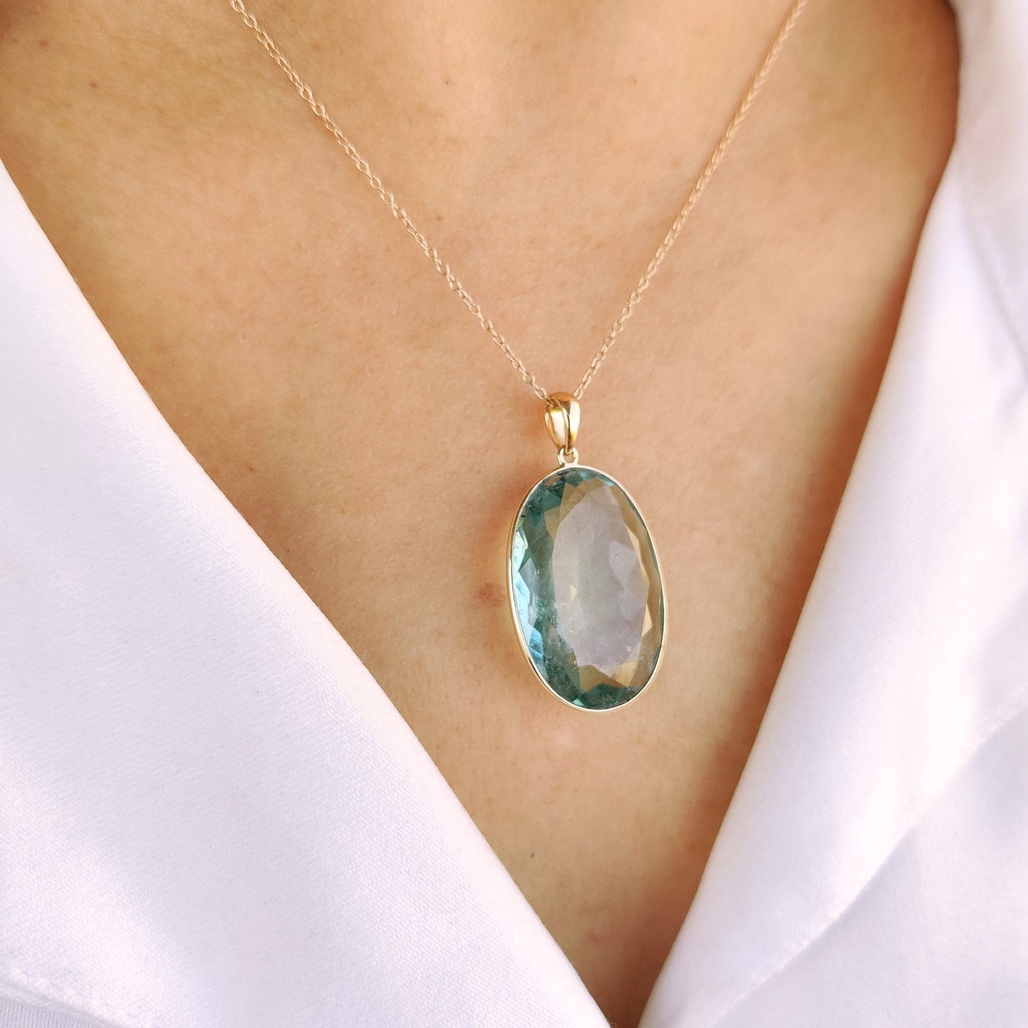 Natural Aquamarine Pendant, 14K Solid Gold Aquamarine Pendant, March Birthstone Pendant, Birthday Present, Bezel Set Pendant