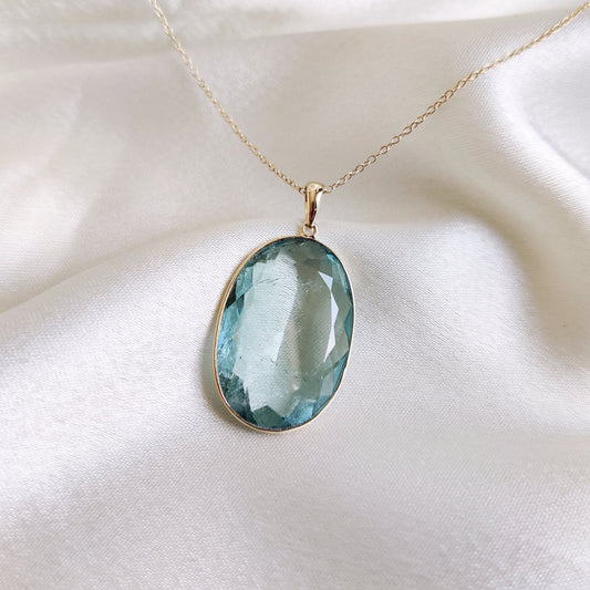 Natural Aquamarine Pendant, 14K Solid Gold Aquamarine Pendant, March Birthstone Pendant, Birthday Present, Bezel Set Pendant