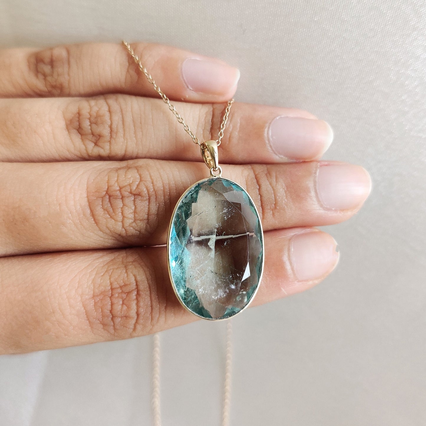 Natural Aquamarine Pendant, 14K Solid Gold Aquamarine Pendant, March Birthstone Pendant, Birthday Present, Bezel Set Pendant