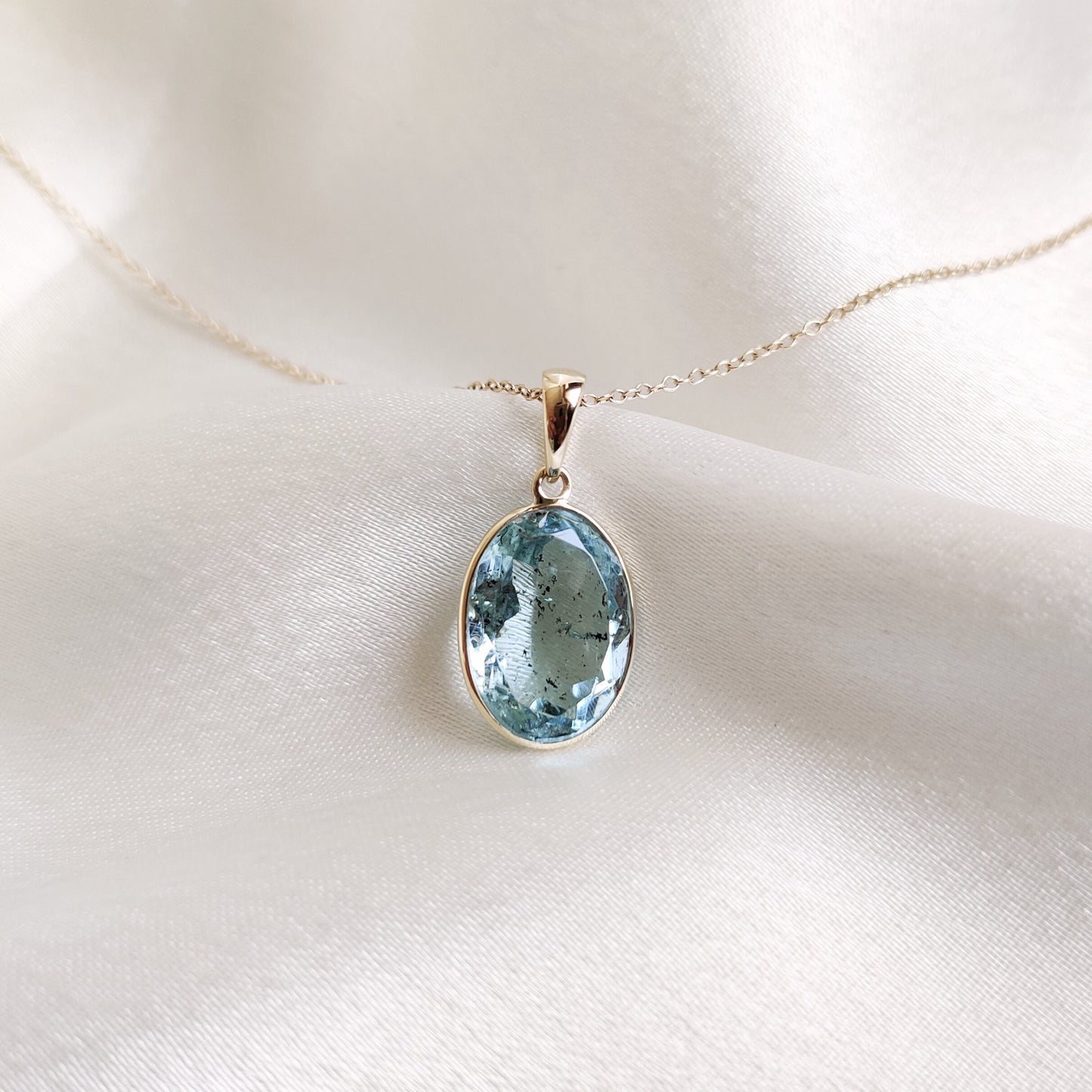 Natural Aquamarine Pendant, 14K Solid Yellow Gold Aquamarine Pendant, March Birthstone Pendant, Bezel Pendant, Christmas Gift