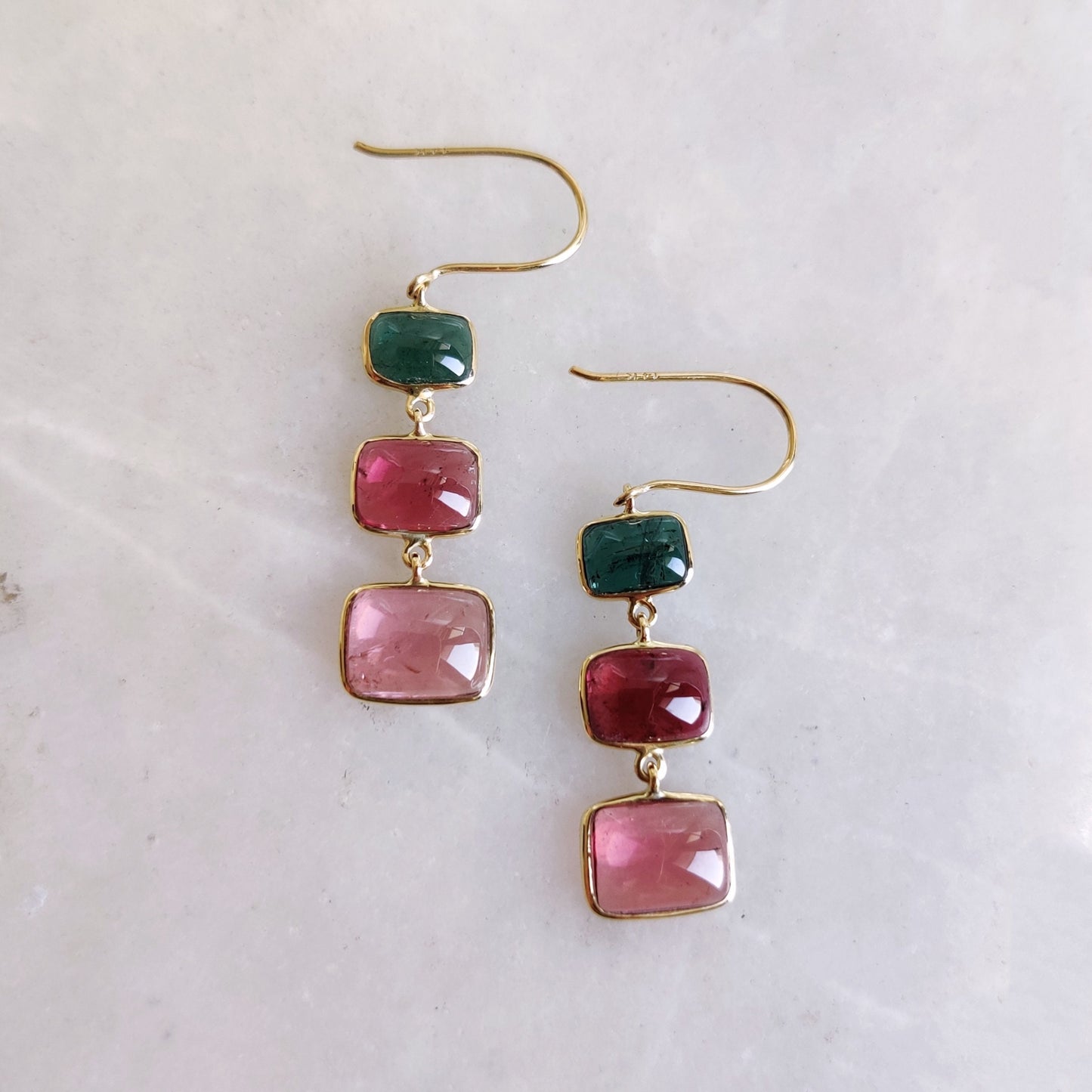 Natural Multi Tourmaline Earrings, 14K Solid Yellow Gold Earrings, Tourmaline Bezel Earrings, Multi Tourmaline Jewelry, October Birthstone