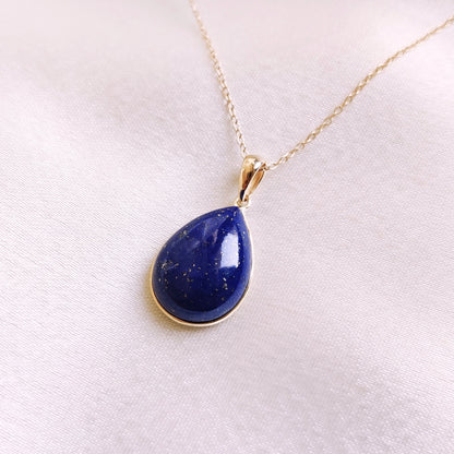 Natural Lapis Lazuli Pendant, 14K Solid Yellow Gold Lapis Pendant, Bezel Pendant, September Birthstone Pendant, Christmas Present