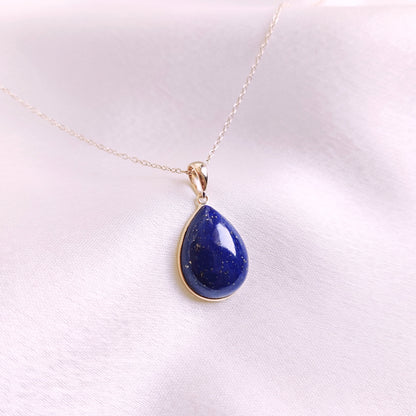 Natural Lapis Lazuli Pendant, 14K Solid Yellow Gold Lapis Pendant, Bezel Pendant, September Birthstone Pendant, Christmas Present