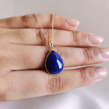 Natural Lapis Lazuli Pendant, 14K Solid Yellow Gold Lapis Pendant, Bezel Pendant, September Birthstone Pendant, Christmas Present