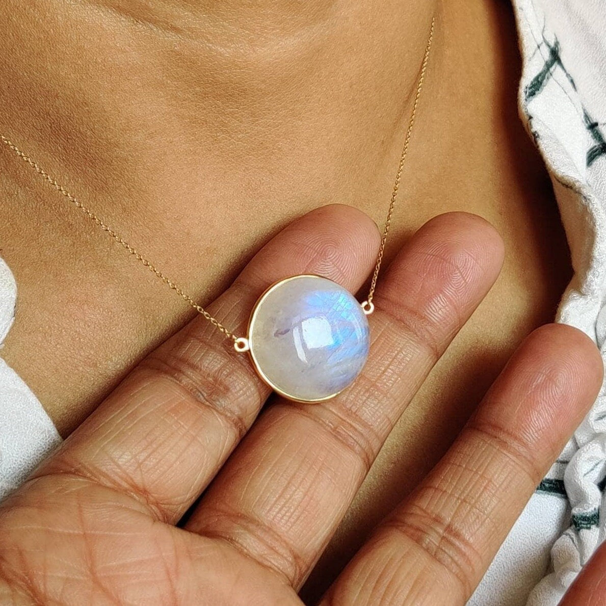 Natural Rainbow Moonstone Pendant, 14K Solid Yellow Gold Moonstone Pendant, June Birthstone Pendant, Moonstone Jewelry, Christmas Present