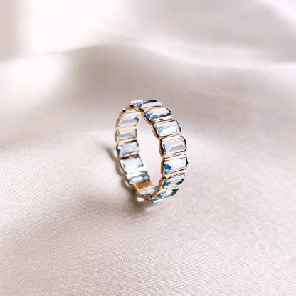 Natural Swiss Blue Topaz Ring, Solid Yellow Gold Blue Topaz Ring, Topaz Infinity Ring, December Birthstone Ring, Swiss Blue Topaz Jewelry