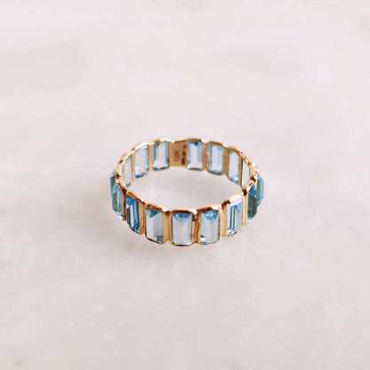 Natural Swiss Blue Topaz Ring, Solid Yellow Gold Blue Topaz Ring, Topaz Infinity Ring, December Birthstone Ring, Swiss Blue Topaz Jewelry