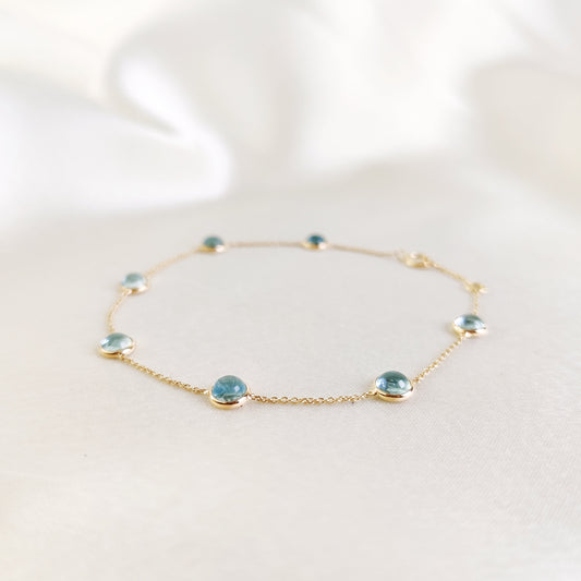 Natural Aquamarine Bracelet, 14K Solid Yellow Gold Bracelet, Aquamarine Bezel Set Bracelet, March Birthstone Bracelet, Aquamarine Jewelry