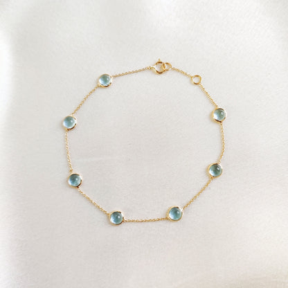 Natural Aquamarine Bracelet, 14K Solid Yellow Gold Bracelet, Aquamarine Bezel Set Bracelet, March Birthstone Bracelet, Aquamarine Jewelry