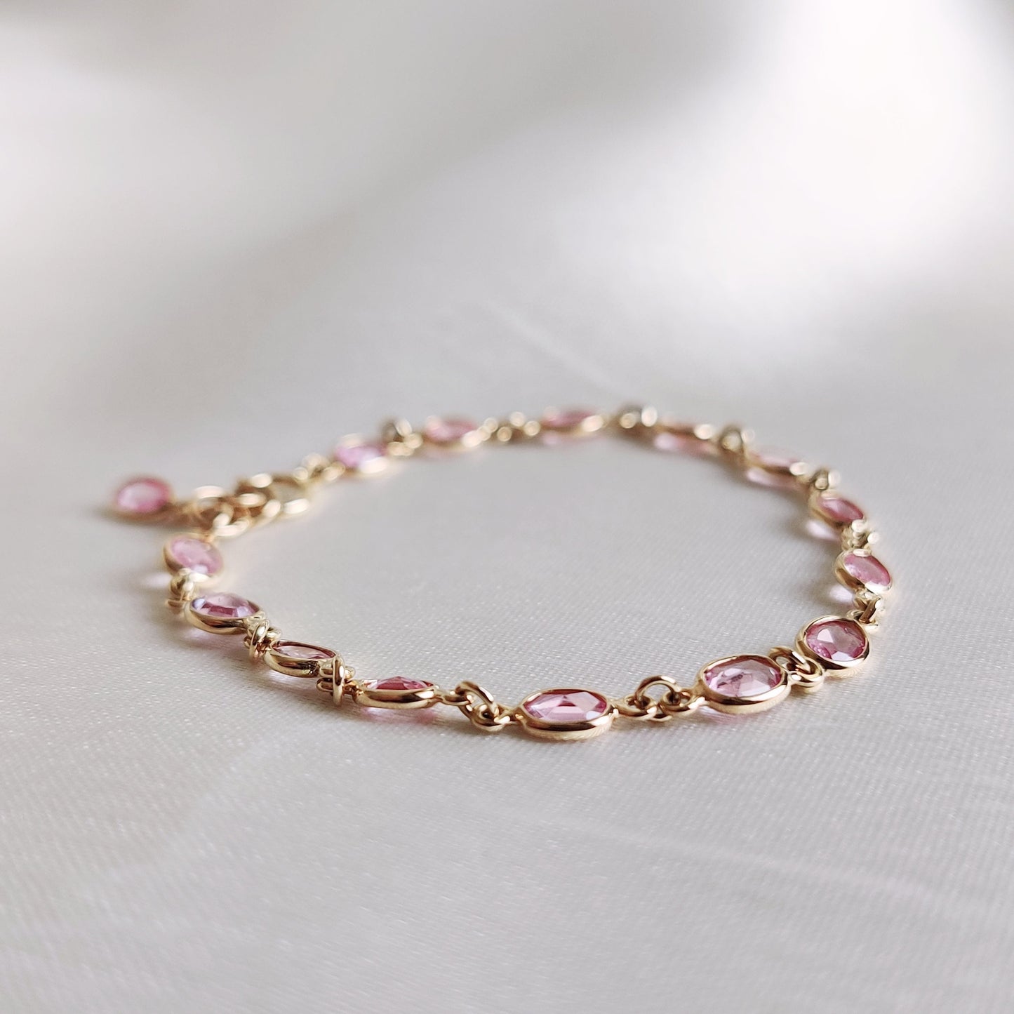 Natural Pink Sapphire Bracelet, 14K Solid Yellow Gold Pink Sapphire Bracelet, September Birthstone, Christmas Gift, Sapphire Jewelry