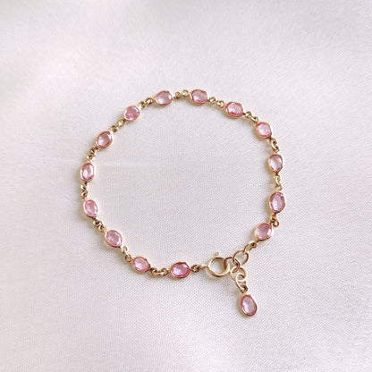 Natural Pink Sapphire Bracelet, 14K Solid Yellow Gold Pink Sapphire Bracelet, September Birthstone, Christmas Gift, Sapphire Jewelry