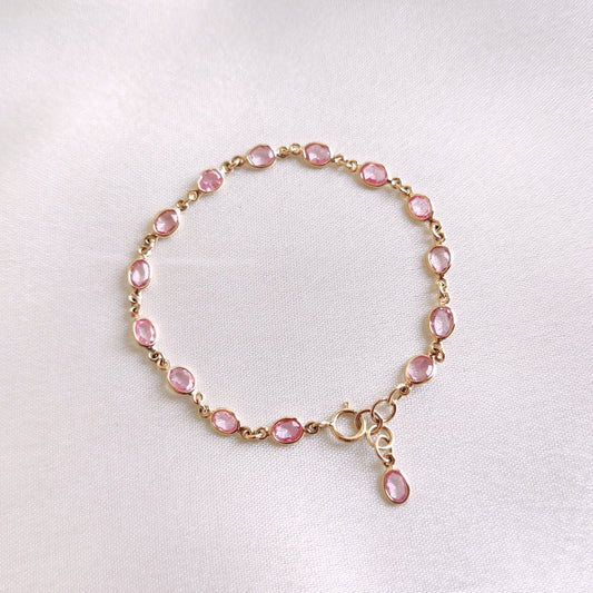 Natural Pink Sapphire Bracelet, 14K Solid Yellow Gold Pink Sapphire Bracelet, September Birthstone, Christmas Gift, Sapphire Jewelry