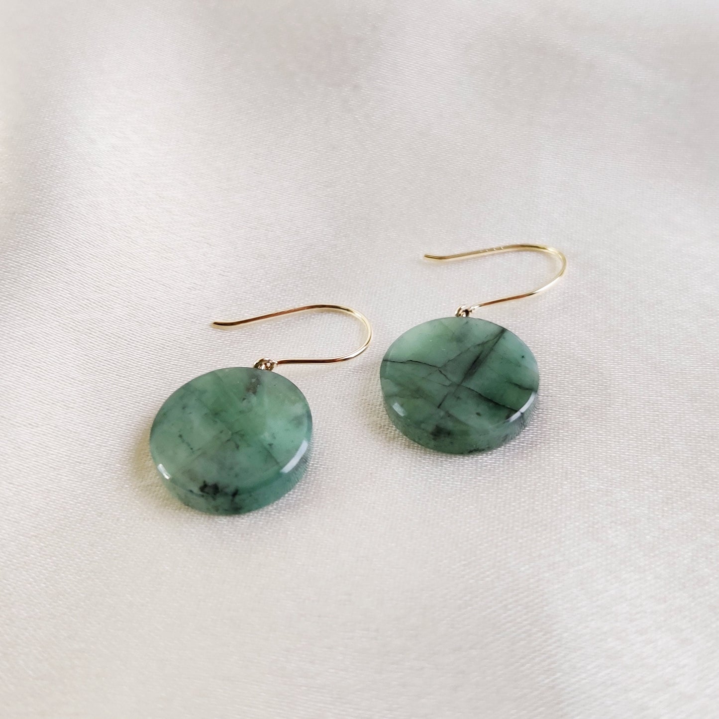 Natural Emerald Earrings, 14K Solid Yellow Gold Earrings, May Birthstone Earrings, Natural Emerald Jewelry, Flat Cut Emerald Earrings