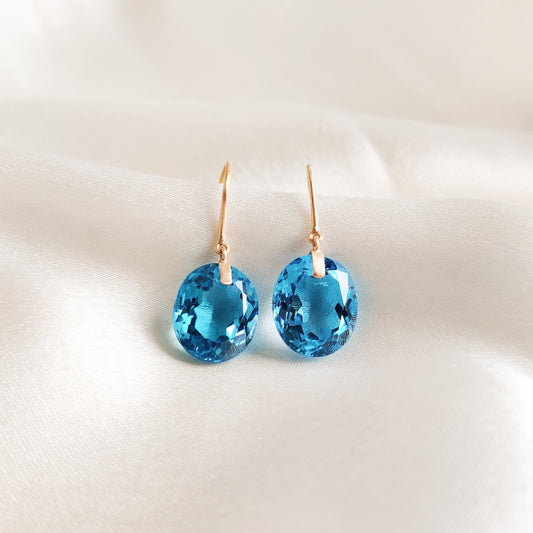 Natural Swiss Blue Topaz Earrings, 14K Solid Gold Blue Topaz Earrings, December Birthstone Earrings, Wedding Present, Blue Topaz Jewelry