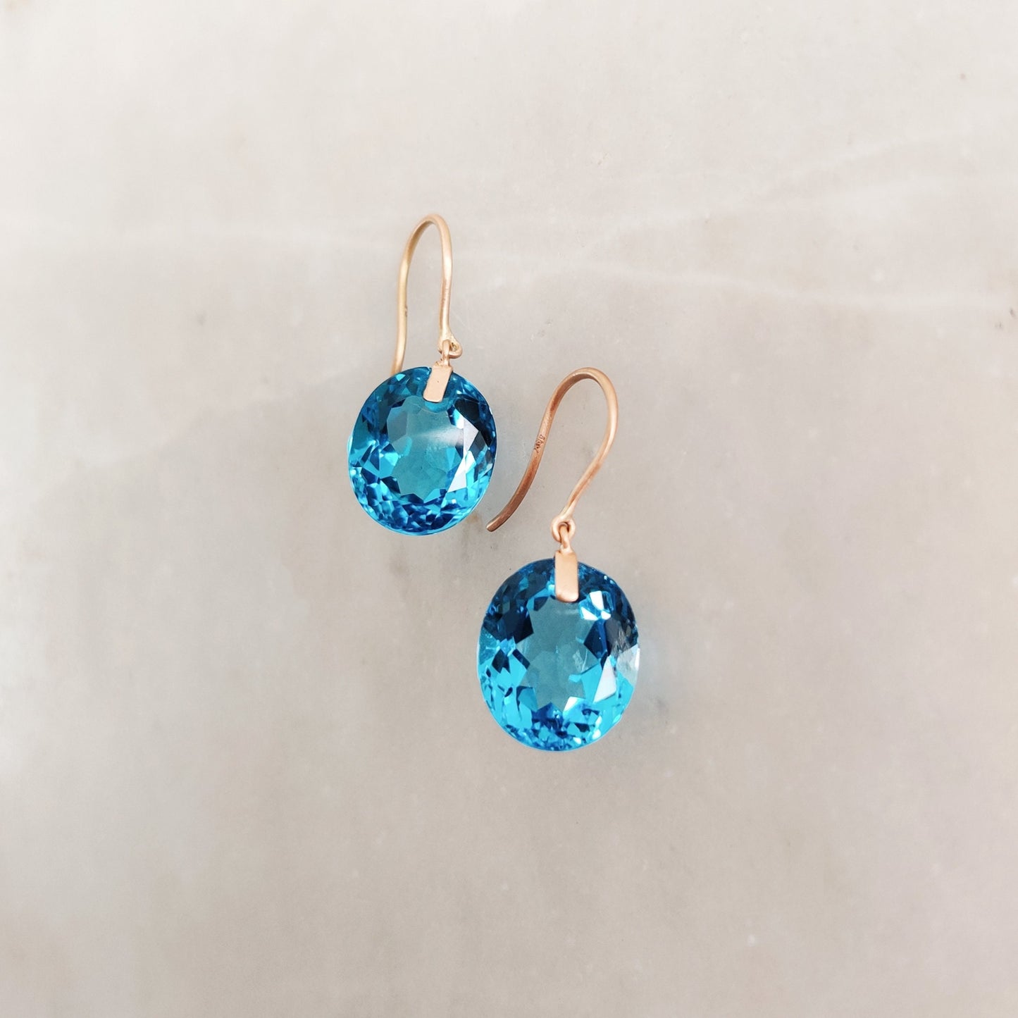 Natural Swiss Blue Topaz Earrings, 14K Solid Gold Blue Topaz Earrings, December Birthstone Earrings, Wedding Present, Blue Topaz Jewelry