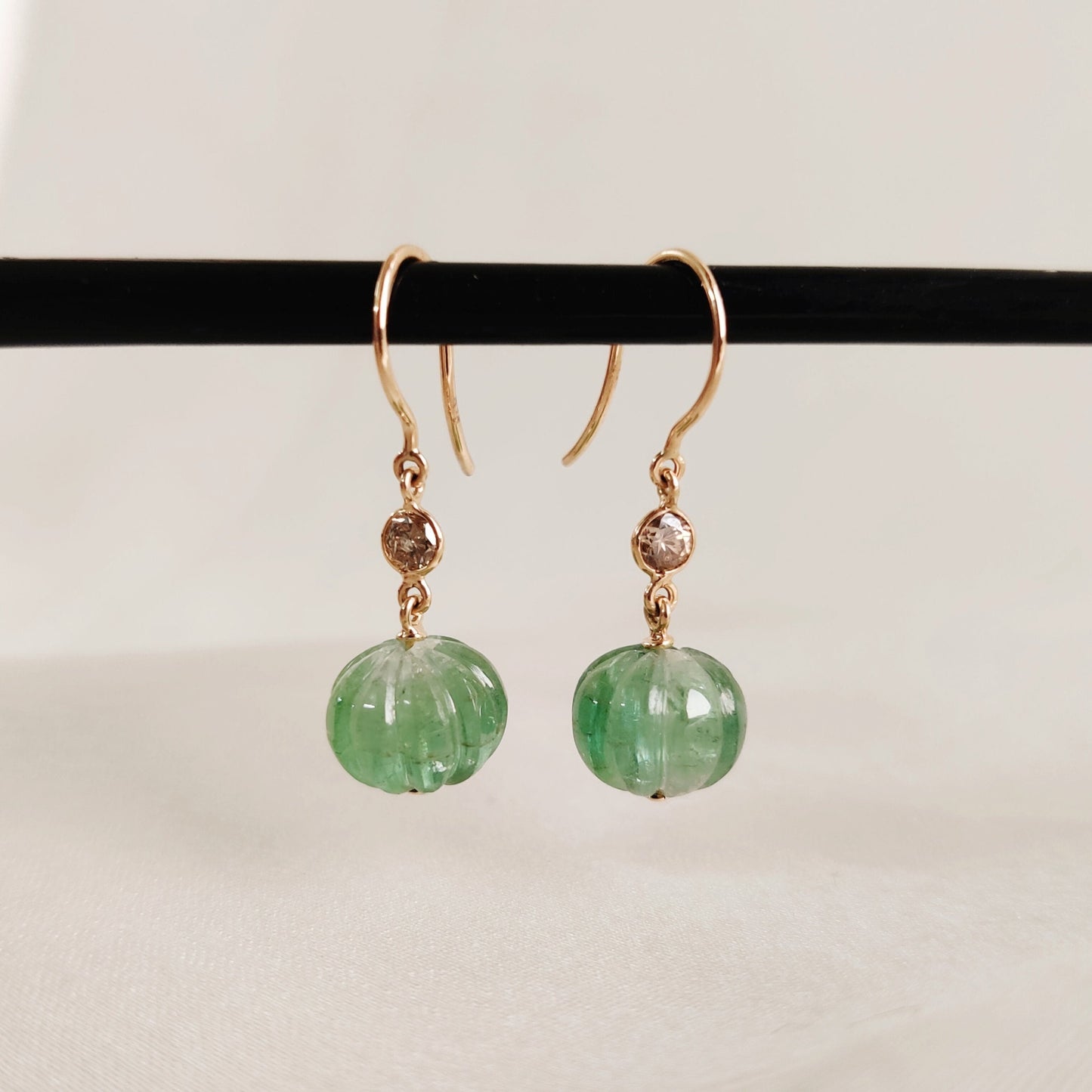 Natural Green Tourmaline & Diamond Earring, 14K Solid Gold Tourmaline Earrings, October Birthstone Earrings, Christmas Present