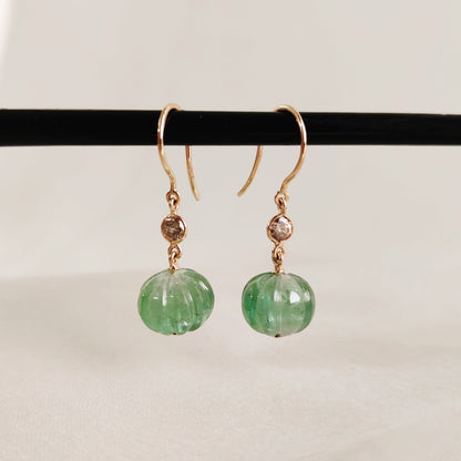 Natural Green Tourmaline & Diamond Earring, 14K Solid Gold Tourmaline Earrings, October Birthstone Earrings, Christmas Present