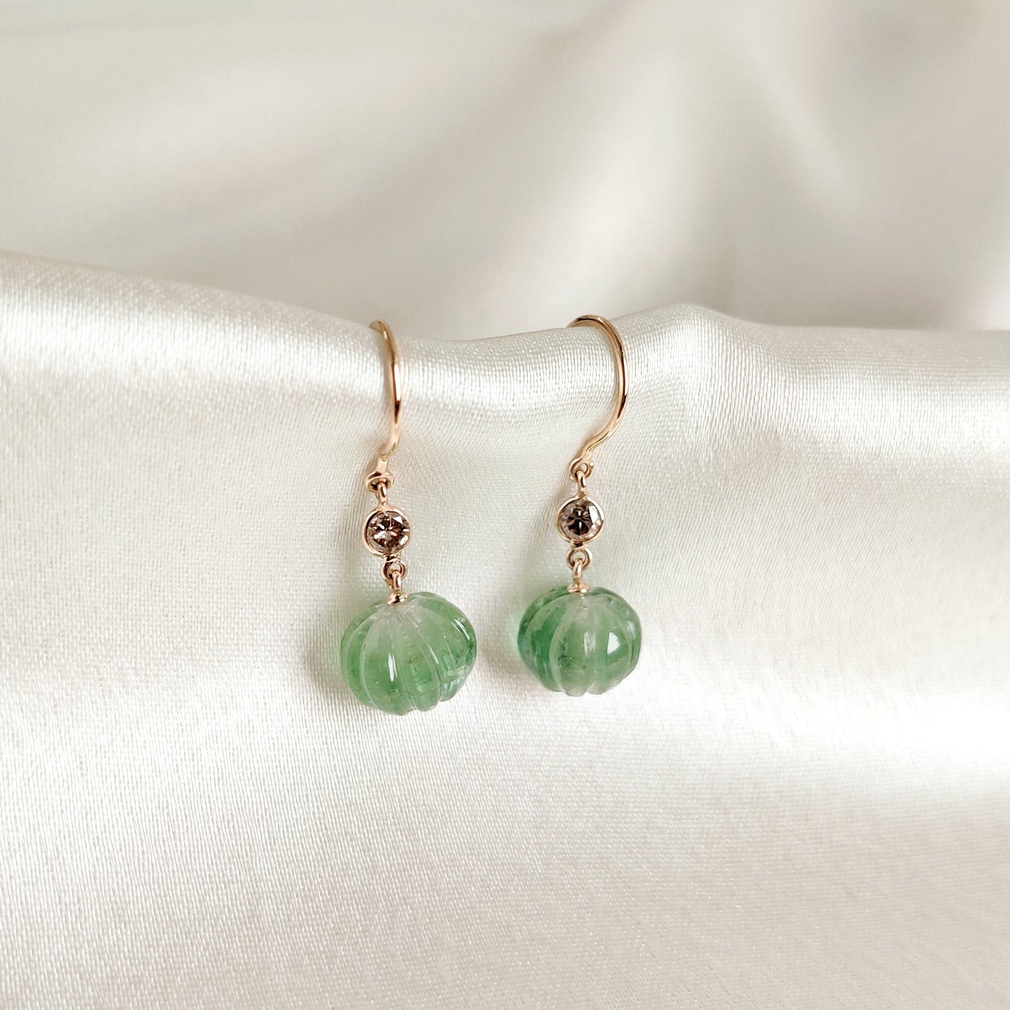 Natural Green Tourmaline & Diamond Earring, 14K Solid Gold Tourmaline Earrings, October Birthstone Earrings, Christmas Present