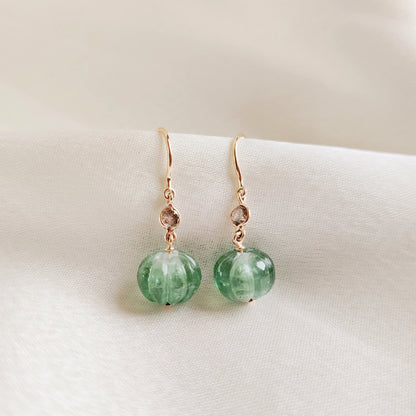 Natural Green Tourmaline & Diamond Earring, 14K Solid Gold Tourmaline Earrings, October Birthstone Earrings, Christmas Present