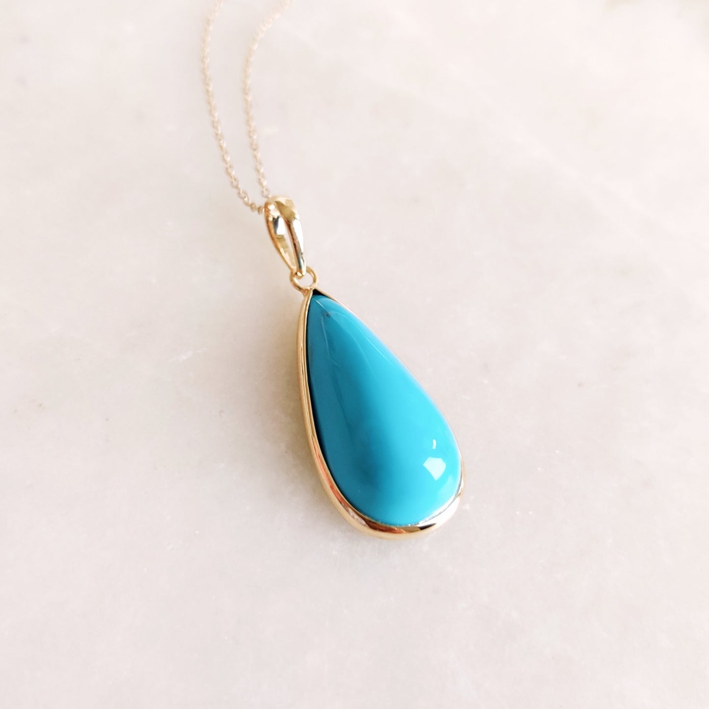 Natural Sleeping Beauty Turquoise Pendant, 14K Solid Yellow Gold Turquoise Pendant, December Birthstone Pendant, Arizona Turquoise Jewelry