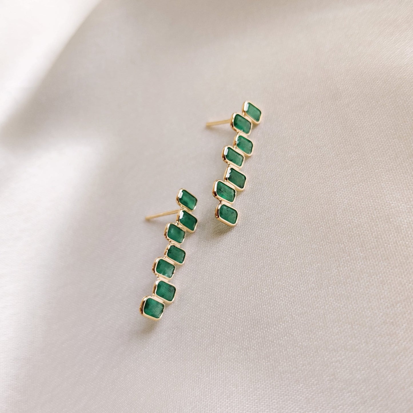 Natural Emerald Earrings, 14K Solid Gold Emerald Earrings, Dainty Emerald Earrings, May Birthstone Earrings, Christmas Gift, Emerald Jewelry