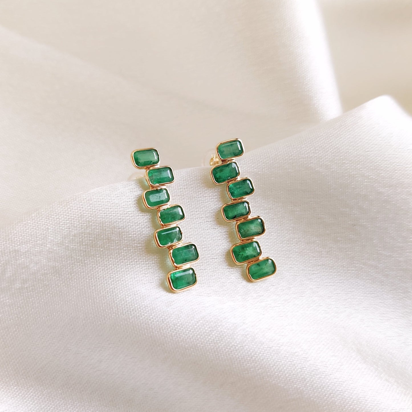 Natural Emerald Earrings, 14K Solid Gold Emerald Earrings, Dainty Emerald Earrings, May Birthstone Earrings, Christmas Gift, Emerald Jewelry