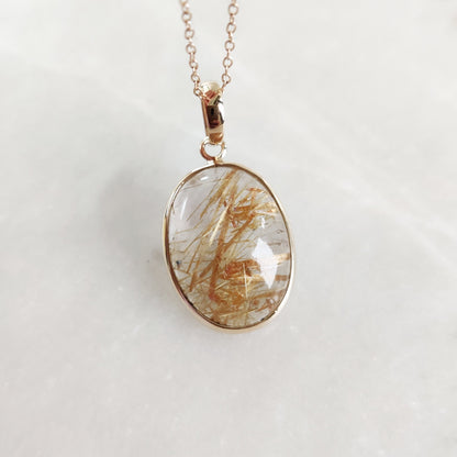 Natural Golden Rutile Pendant, 14K Solid Yellow Gold Rutile Pendant, April Birthstone Pendant, Golden Rutile Jewelry, Christmas Pendant