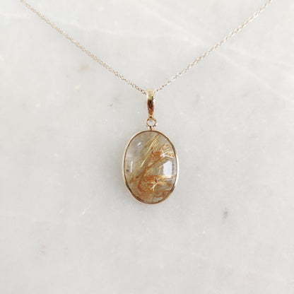 Natural Golden Rutile Pendant, 14K Solid Yellow Gold Rutile Pendant, April Birthstone Pendant, Golden Rutile Jewelry, Christmas Pendant