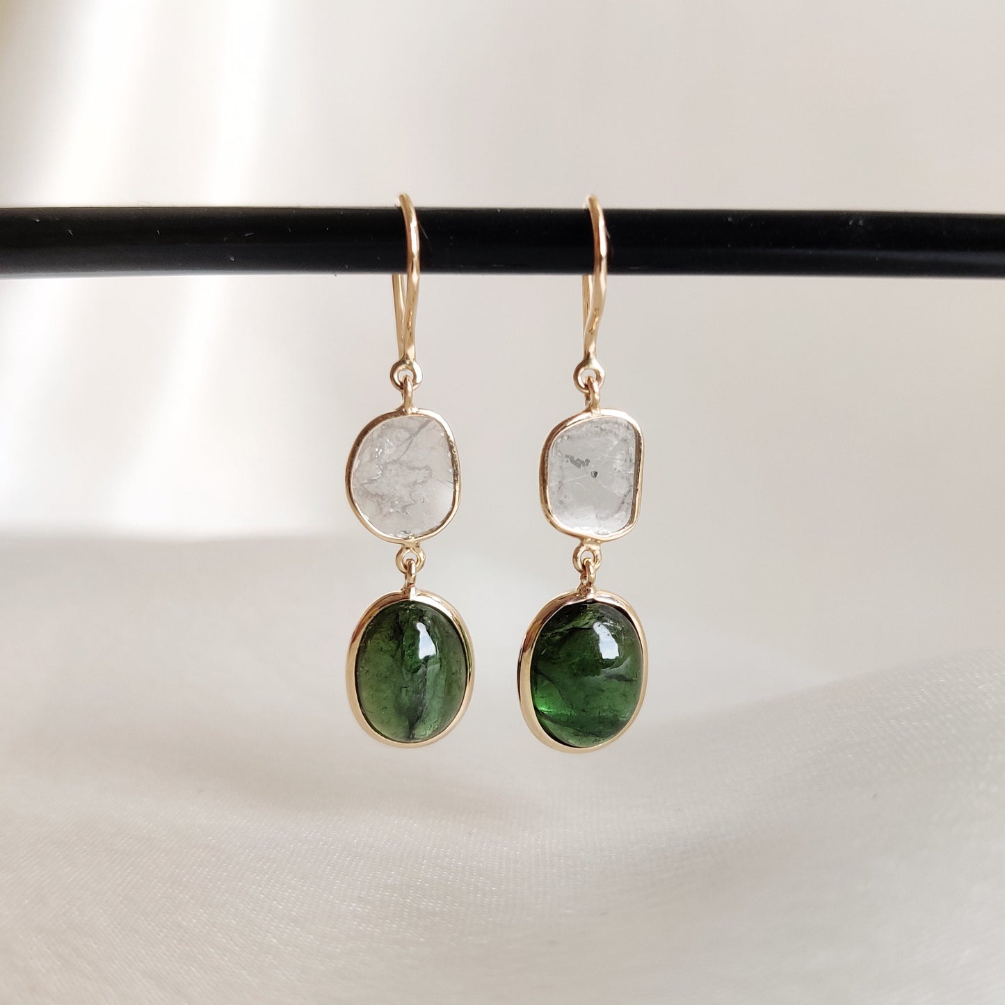 Natural Green Tourmaline & Diamond Earring, 14K Solid Gold Tourmaline Earrings, October Birthstone Earrings, Christmas Present