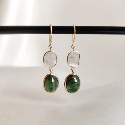 Natural Green Tourmaline & Diamond Earring, 14K Solid Gold Tourmaline Earrings, October Birthstone Earrings, Christmas Present