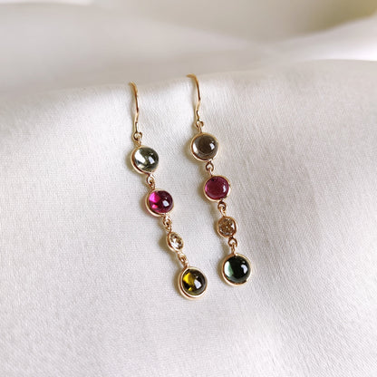 Natural Multi Tourmaline & Diamond Earrings, 14K Solid Gold Tourmaline Earrings, October Birthstone Earrings, Christmas Present