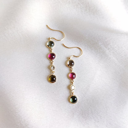 Natural Multi Tourmaline & Diamond Earrings, 14K Solid Gold Tourmaline Earrings, October Birthstone Earrings, Christmas Present